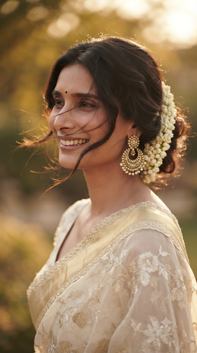 Golden Hour Joy: Side-Angle Tissue Saree Editorial