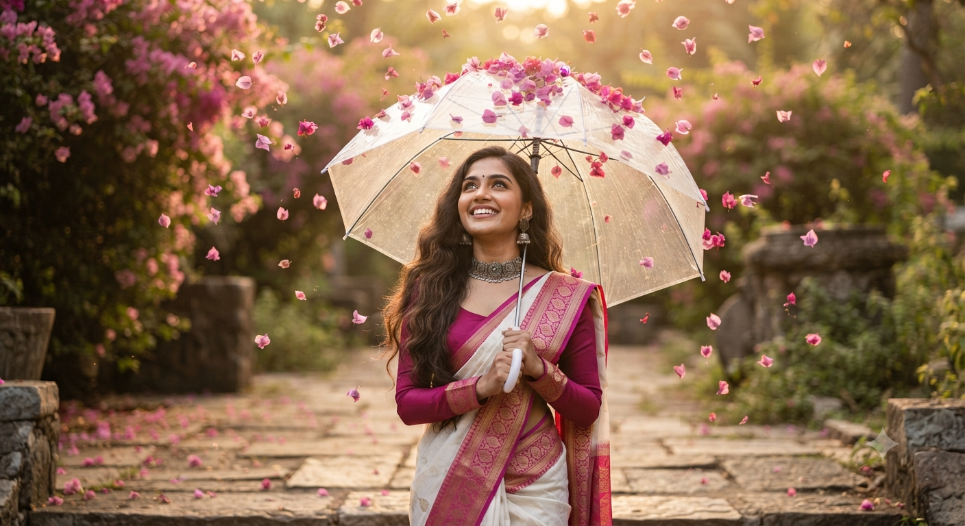 The Petal Shower Muse: A Golden Hour Saree Portrait