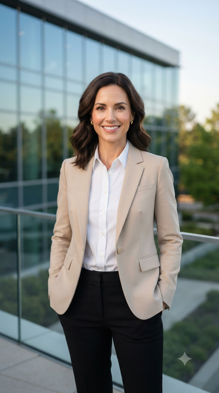 Beige Blazer Executive Terrace Portrait
