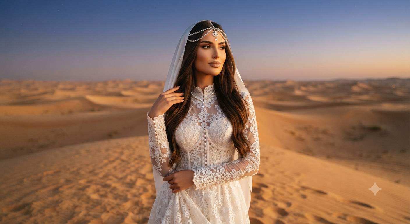 Desert Twilight Pearl & Lace Bridal Portrait