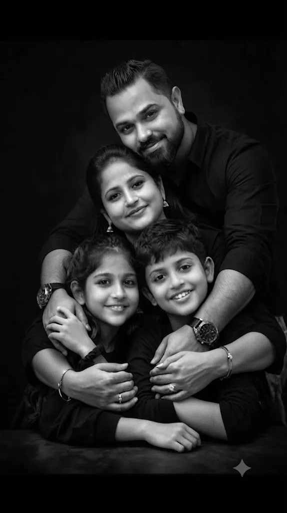 The Circle of Love: A Timeless Monochrome Family Portrait