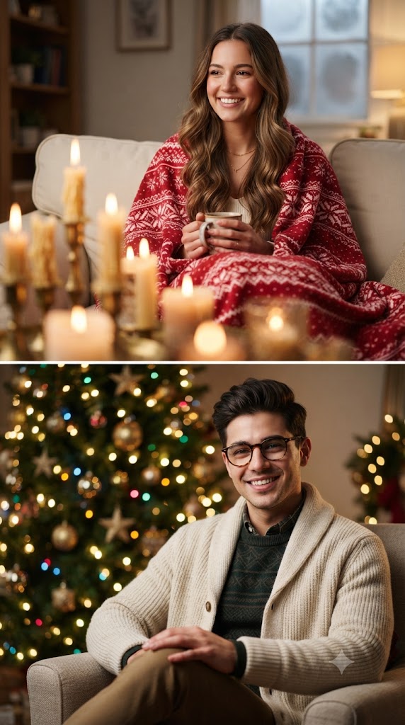 Cozy Winter Split-Screen Holiday Portraits