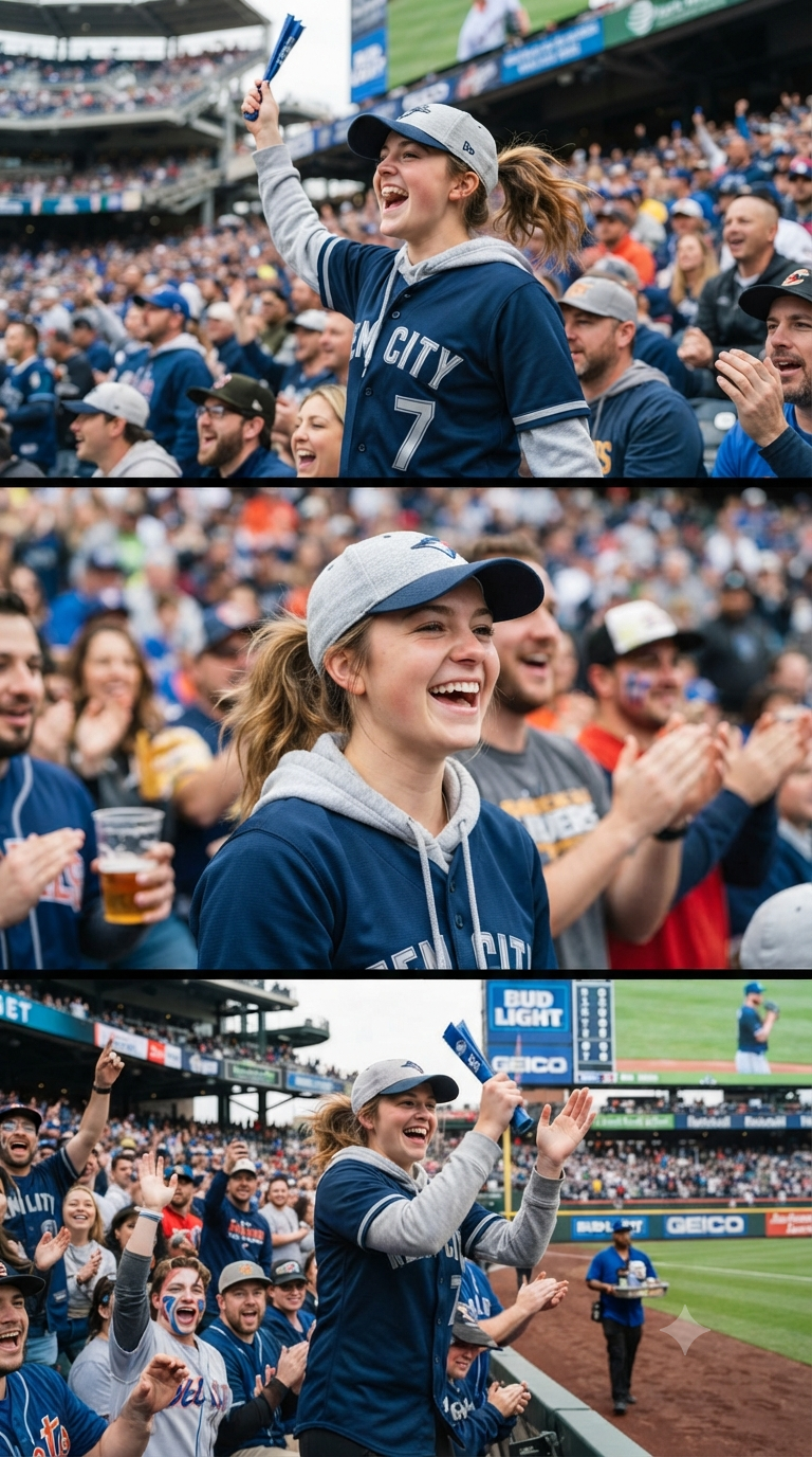 Stadium Crowd Baseball Fan Triptych Portrait