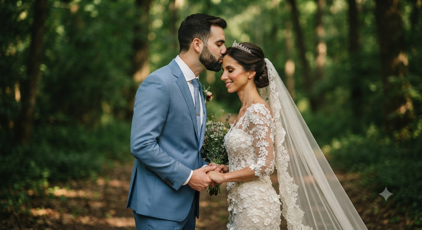 Wooded Park Forest Newlywed Portrait