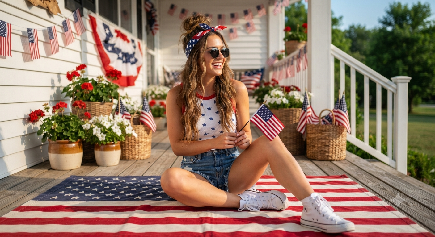 Porchside Celebration: Full-Length Festive Patriotic Editorial