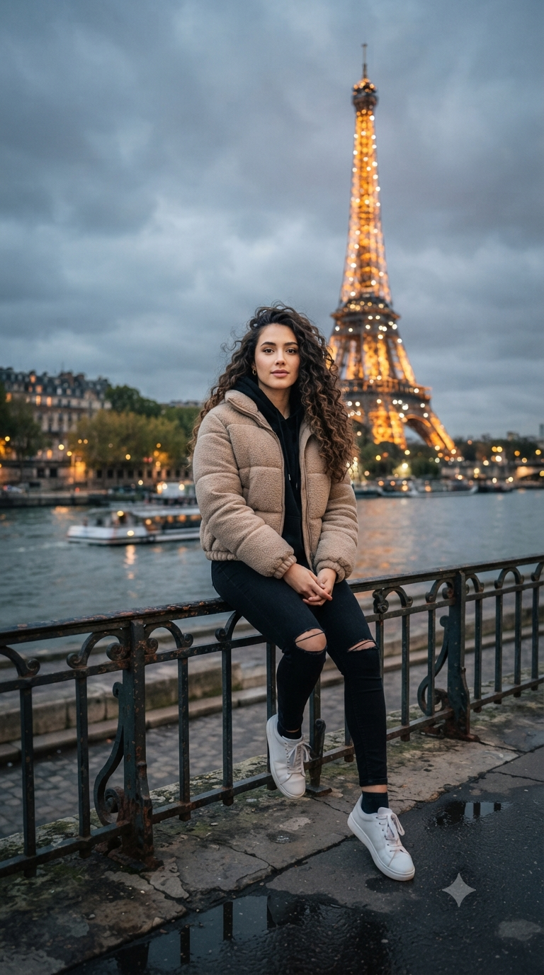 Parisian Twilight Riverbank Portrait