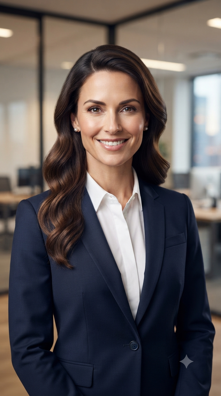 Navy Suit Pearl Accent Corporate Headshot