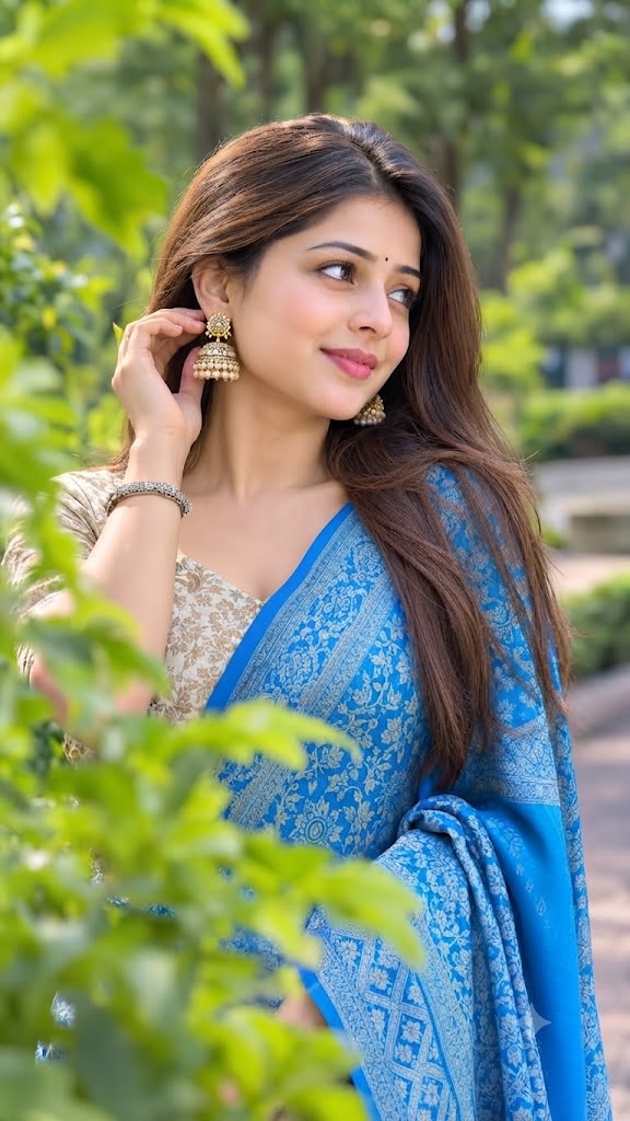 The Serene Garden Grace: A High-Definition 8k Outdoor Saree Portrait