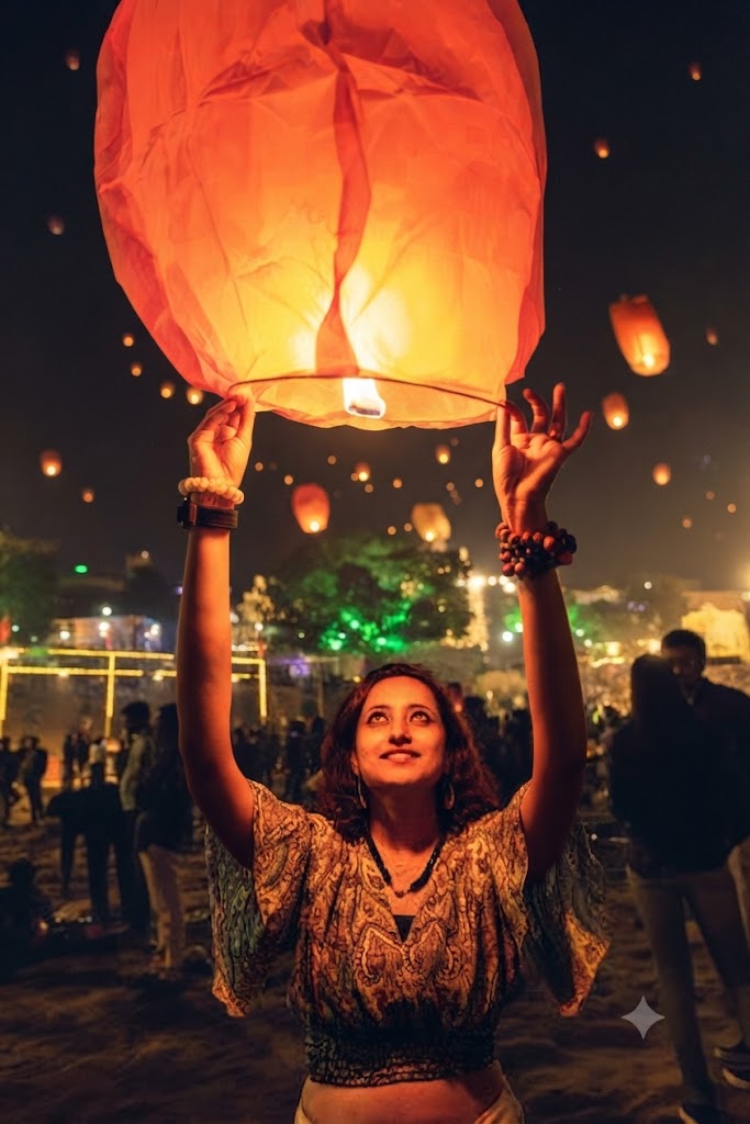 The Floating Luminescence: A High-Definition 8k Fine-Art Night Festival Portrait