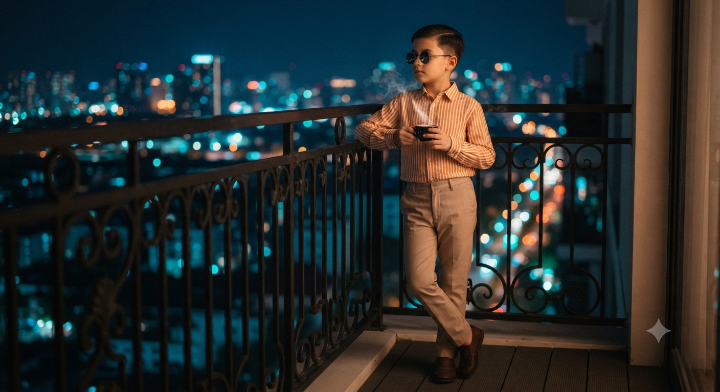 Nocturnal Horizon: Sophisticated Night Balcony Editorial