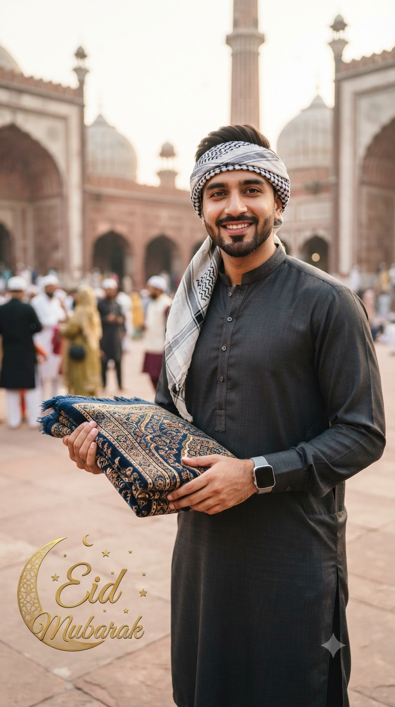 Eid Mubarak Festive Prayer Mat Portrait
