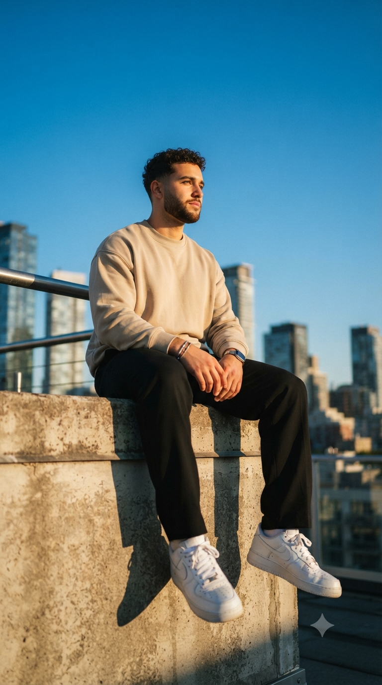 Golden Hour Rooftop Ledge Portrait