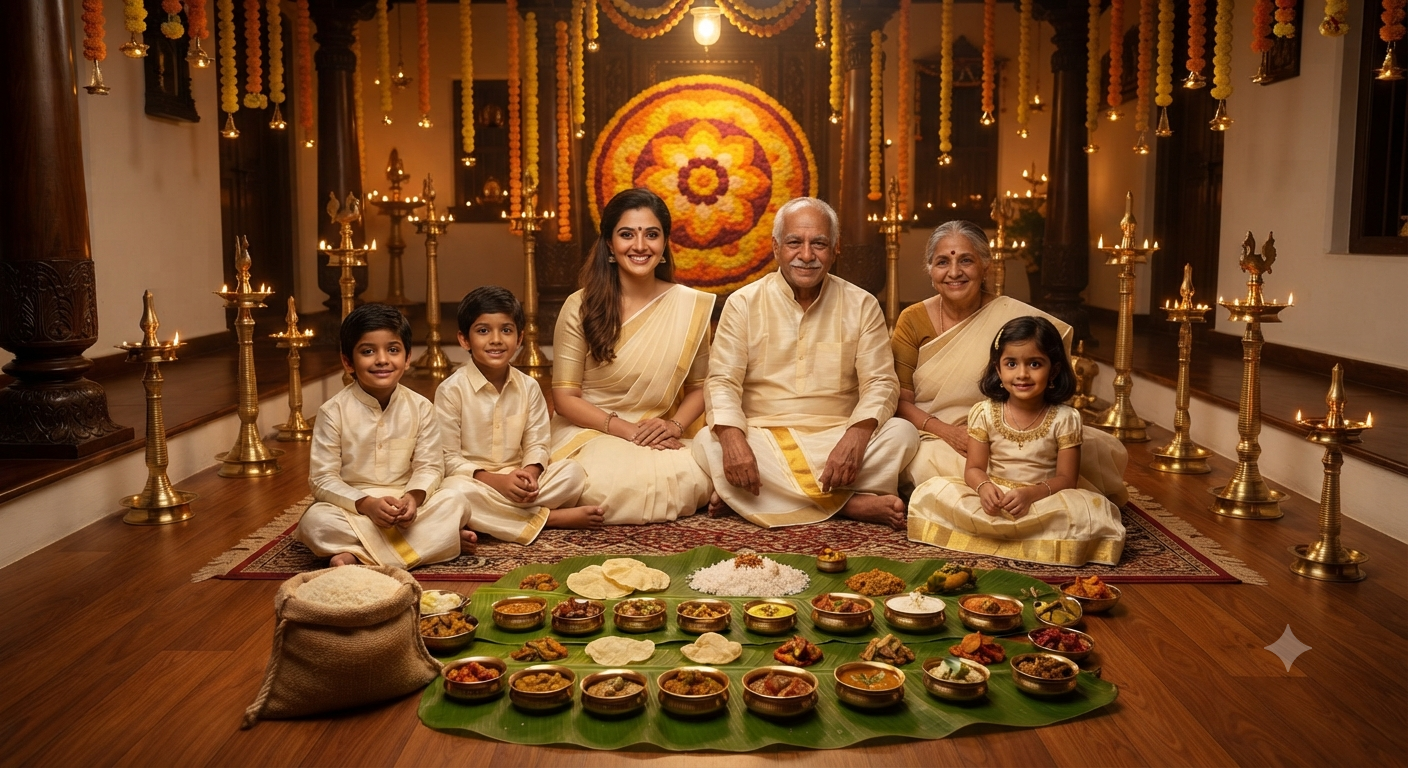 Multi-Generation Onam Sadya Family Portrait