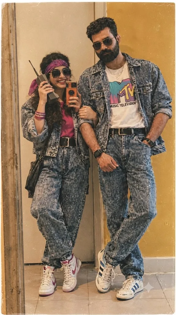 The 1990s Denim Duo: An MTV Retro Nostalgia Portrait