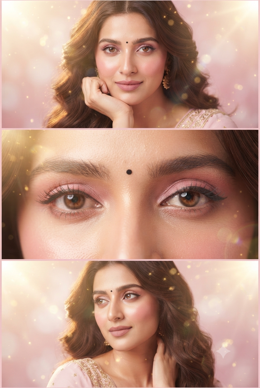 Glamour bokeh Photography — Ethereal Pink: South Asian Triptych Beauty Editorial