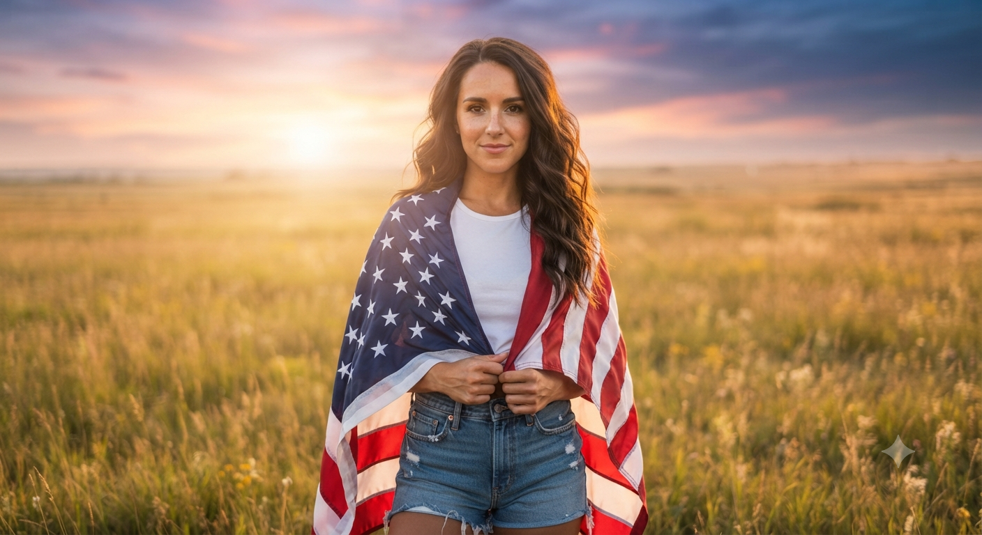 Golden Meadow: Serene Outdoor Sunset Patriotic Editorial