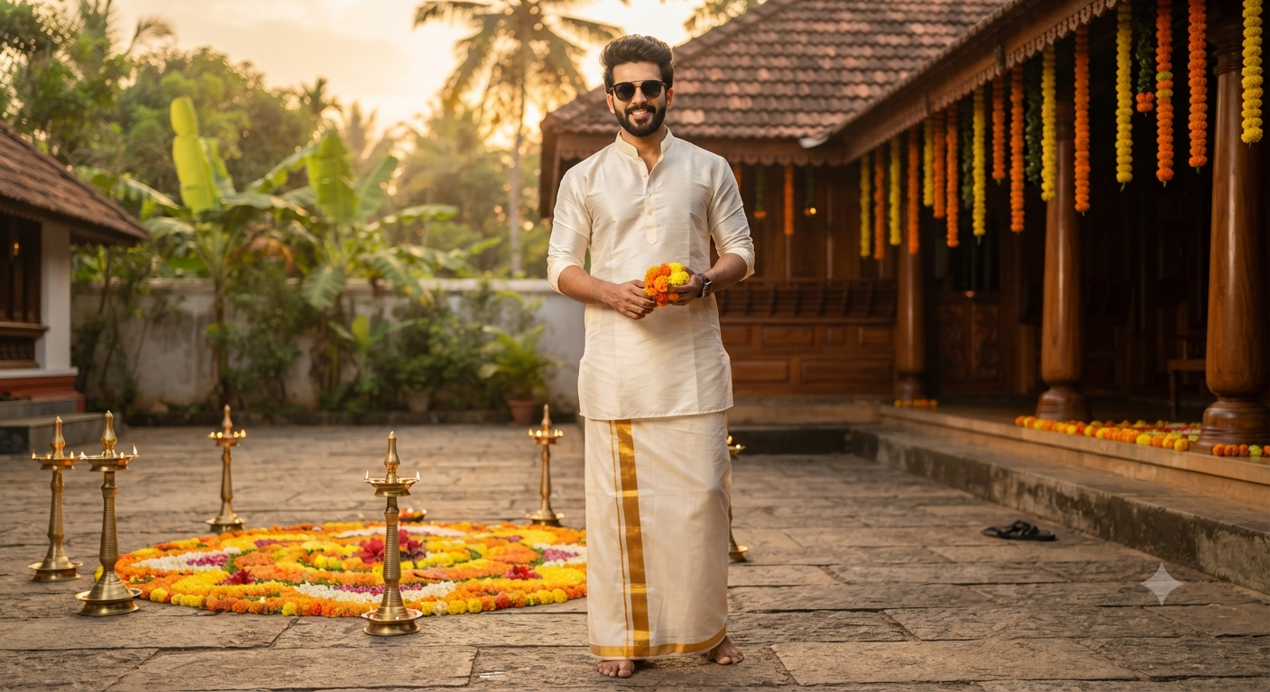 Courtyard Veshti Silk Kurta Portrait