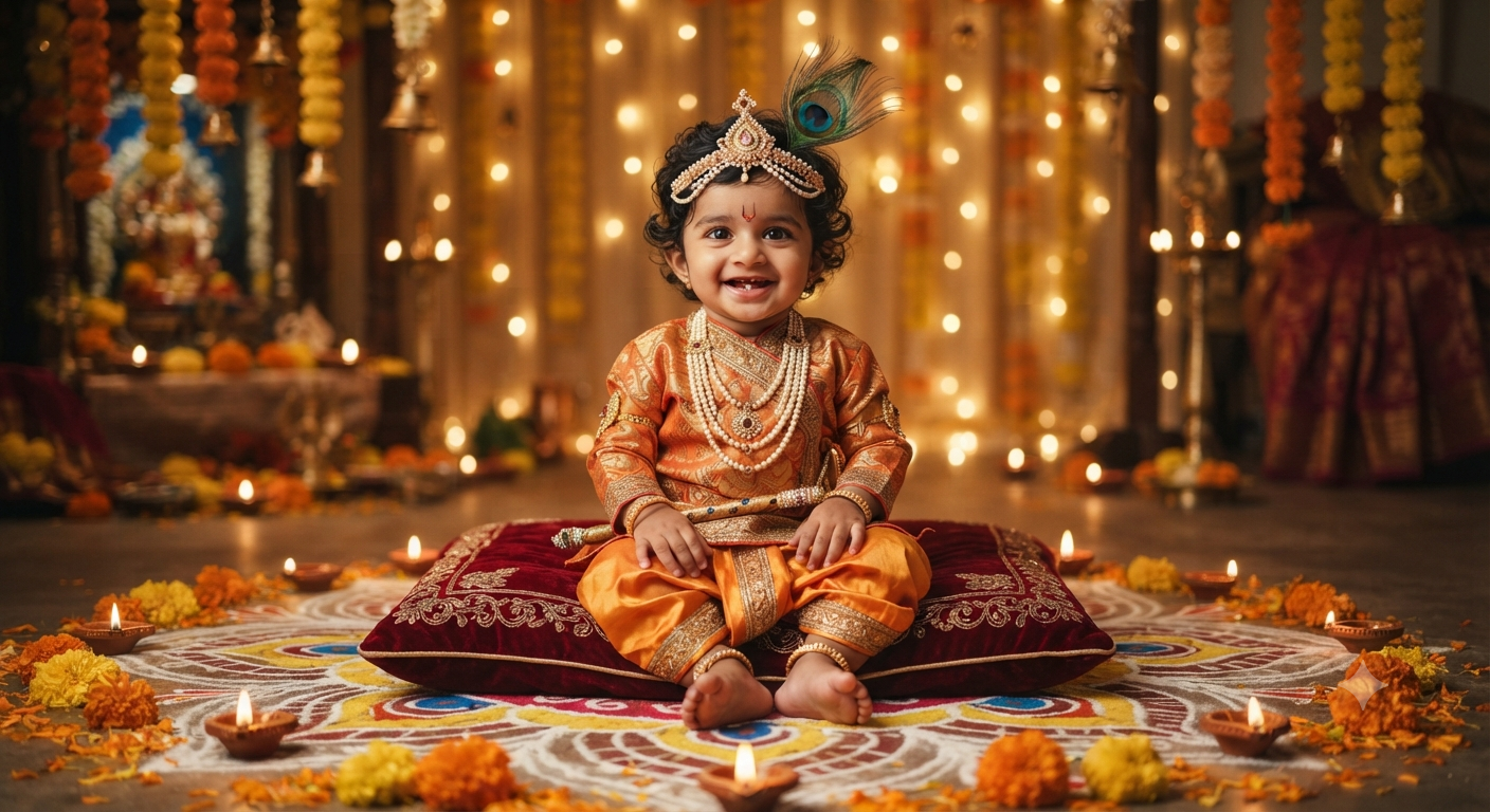 Little Krishna: Medium-Shot Baby Festivity Portrait