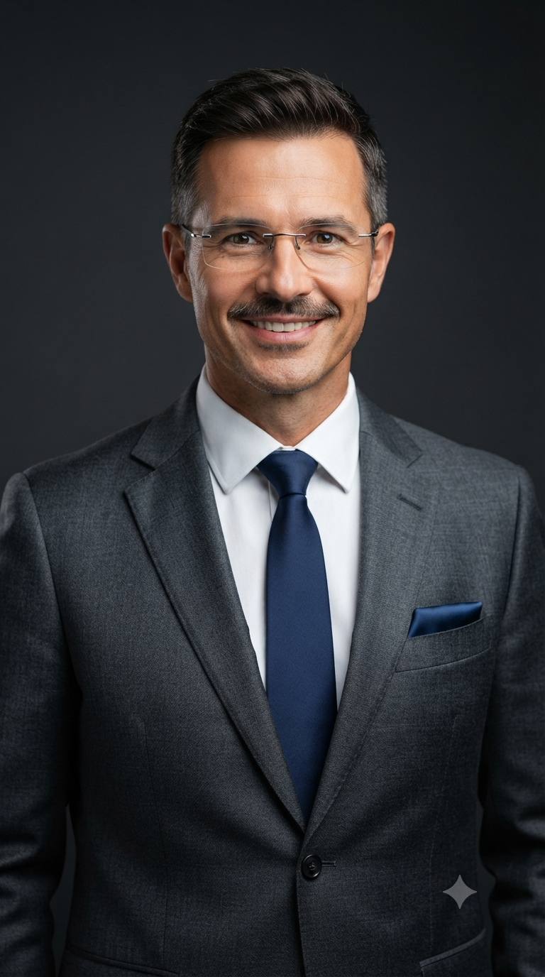 Charcoal Suit Blue Silk Tie Executive Studio Headshot