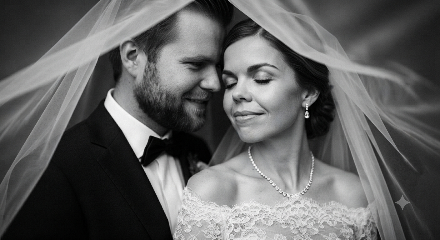 Monochrome Veil Close-Up Newlywed Portrait