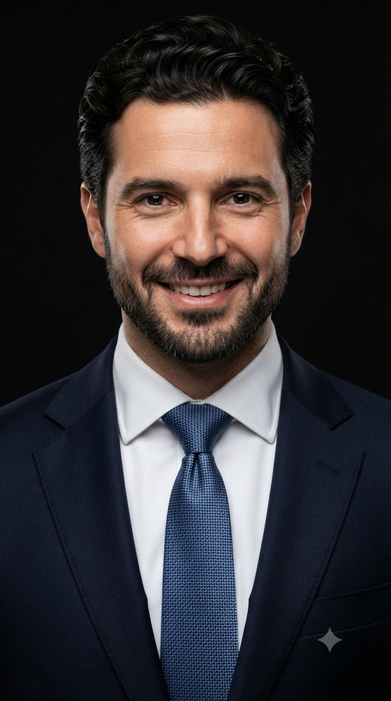 Textured Silk Tie Navy Suit Executive Studio Headshot