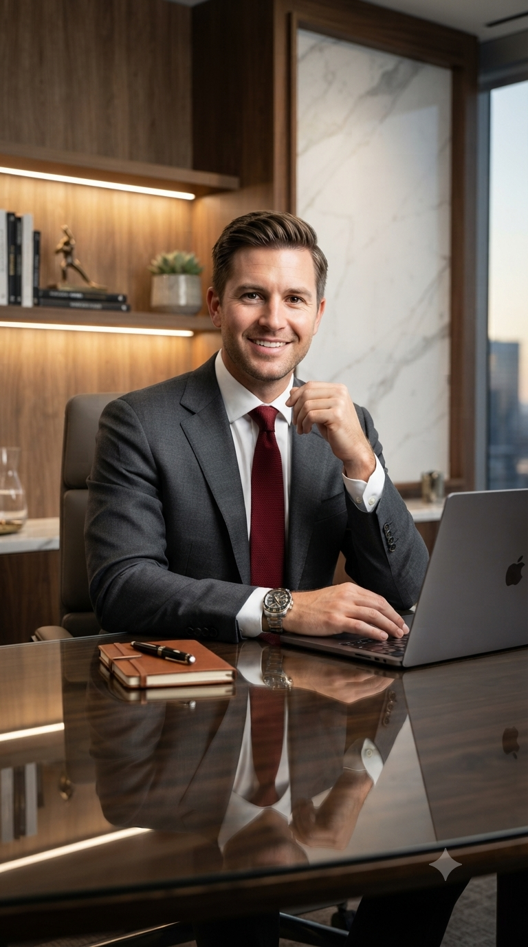 Executive Desk Red Tie Portrait