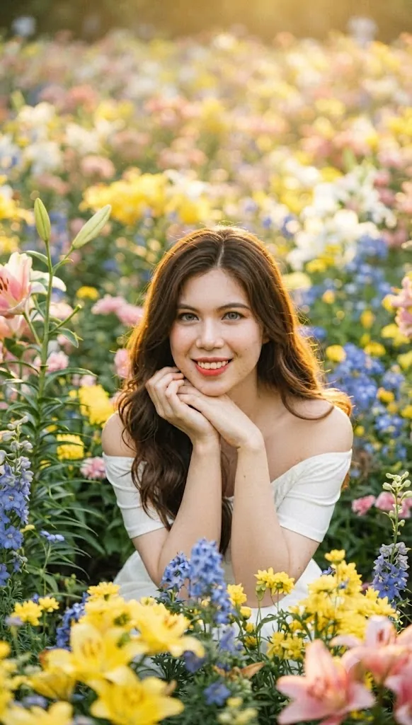 Blossom Grace: A Springtime Portrait in a Field of Lilies