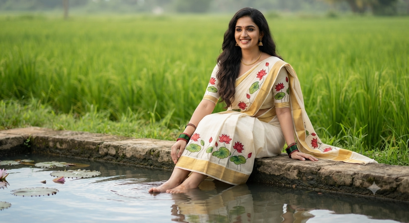 Pondside Lotus Saree Portrait