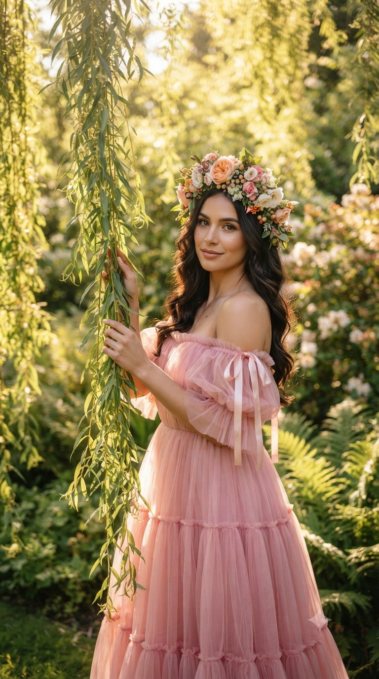 Ethereal Weeping Willow & Pink Tulle Fantasy Portrait