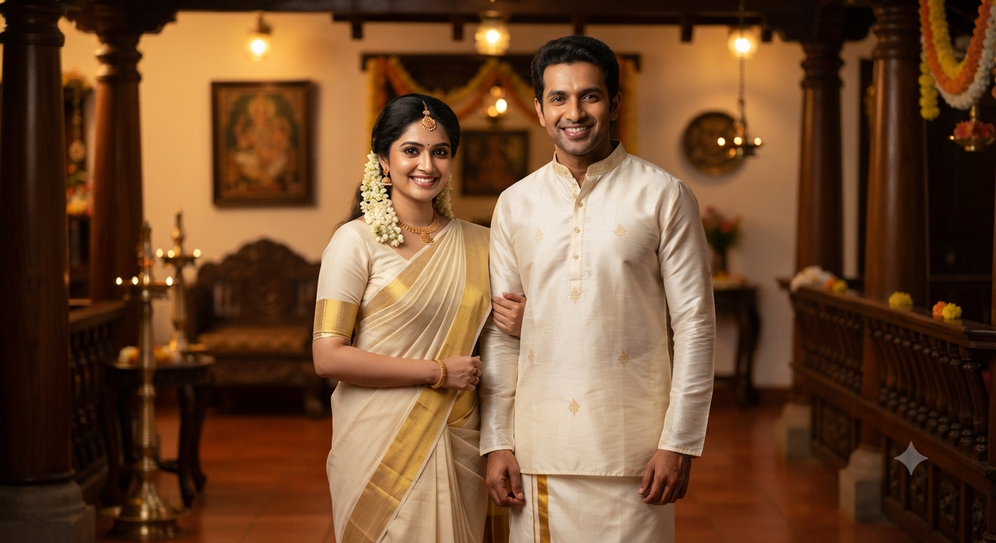 Festive Couple Traditional Interior Portrait